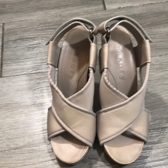 Theory Light Taupe Sling Back Crisscross Heeled Sandals size 37 - Picture 1 of 10